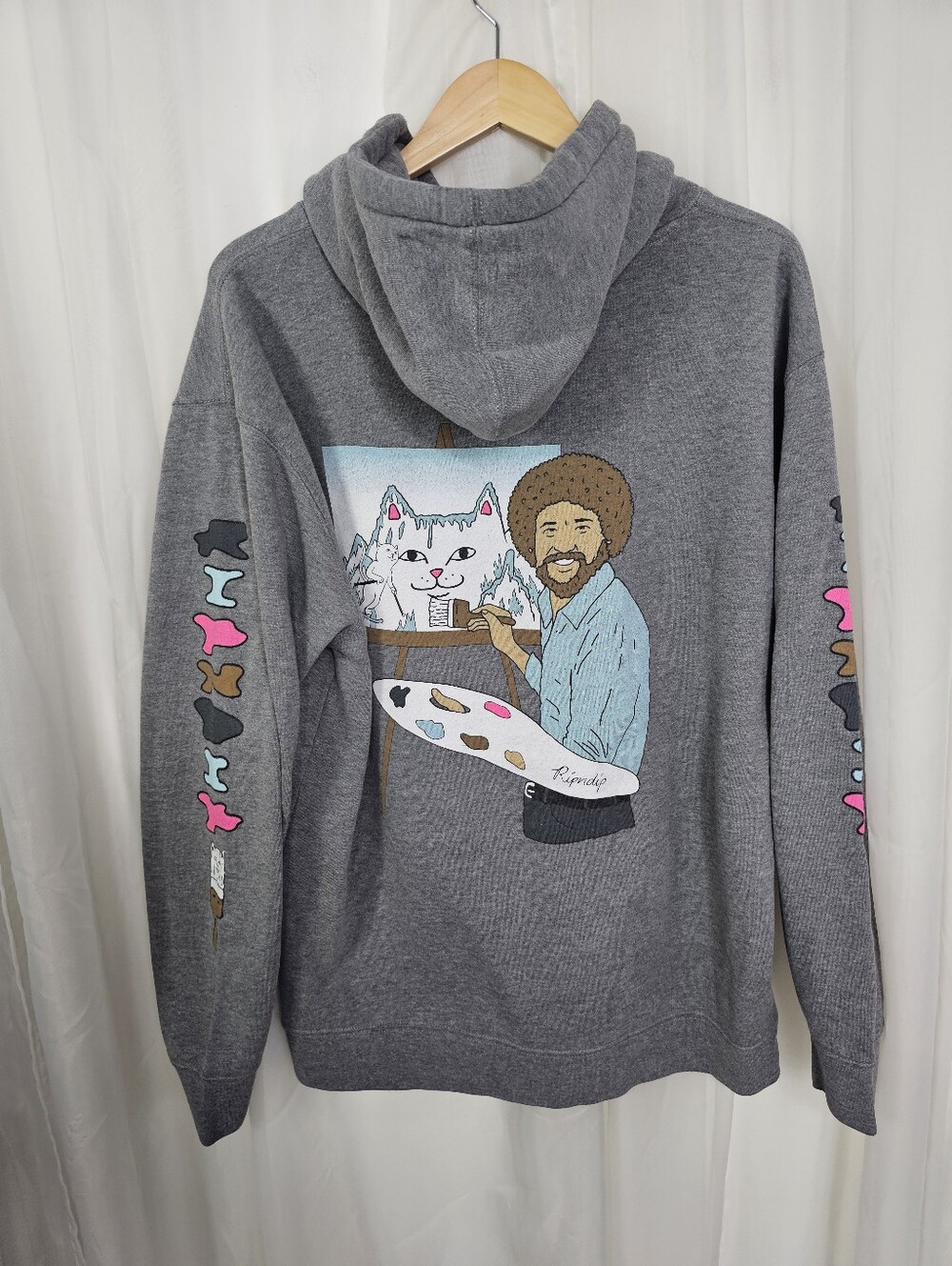 RIPNDIP x Bob Ross "Beautiful Mountain" Charcoal Hoodie Large